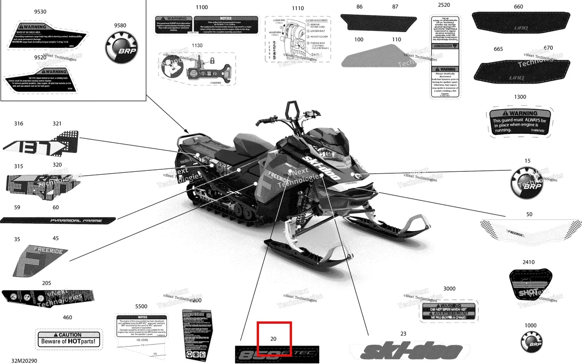 Деталь 516009447 на схеме узла 2020 Ski-Doo FREERIDE 137 850 E-TEC Body - Decals - 137