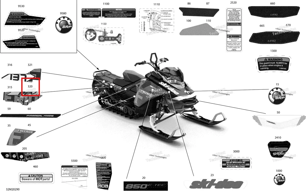 Деталь 516009448 на схеме узла 2020 Ski-Doo FREERIDE 137 850 E-TEC Body - Decals - 137