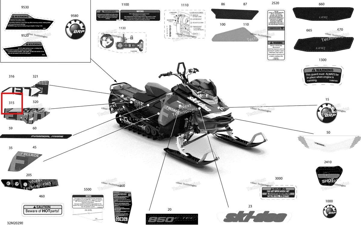 Деталь 516009449 на схеме узла 2020 Ski-Doo FREERIDE 137 850 E-TEC Body - Decals - 137