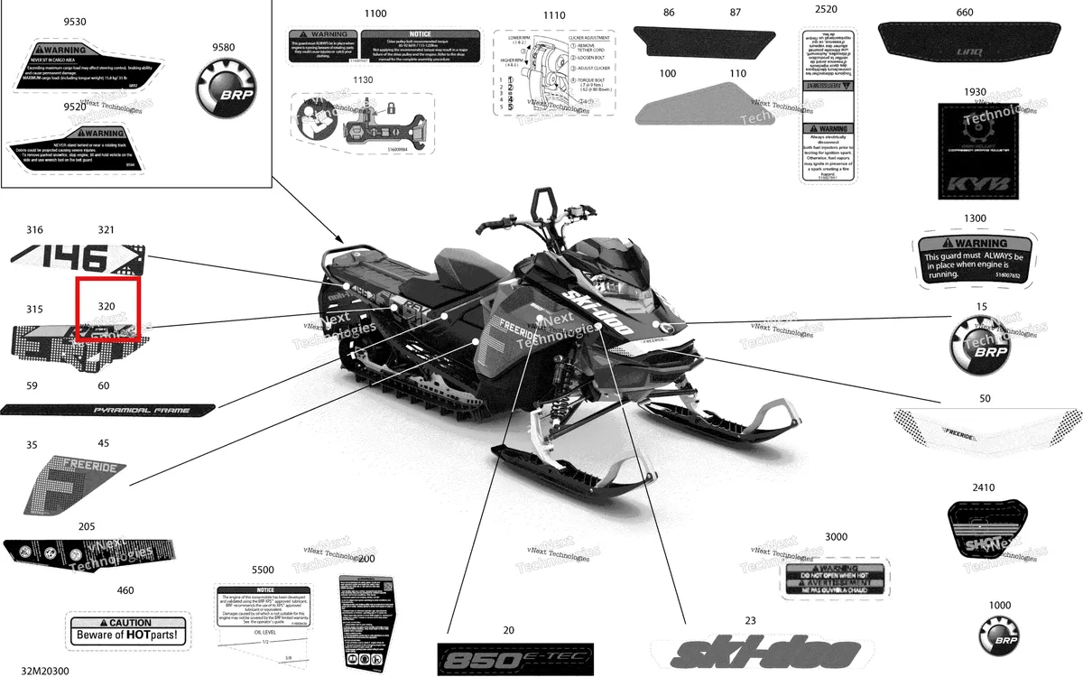 Деталь 516009450 на схеме узла 2020 Ski-Doo FREERIDE 146 850 E-TEC Body - Decals - 146