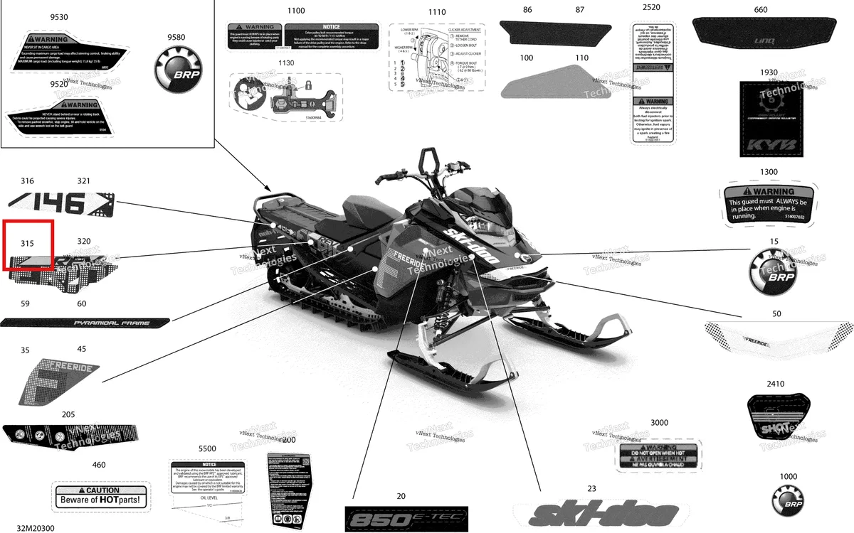 Деталь 516009451 на схеме узла 2020 Ski-Doo FREERIDE 146 850 E-TEC Body - Decals - 146