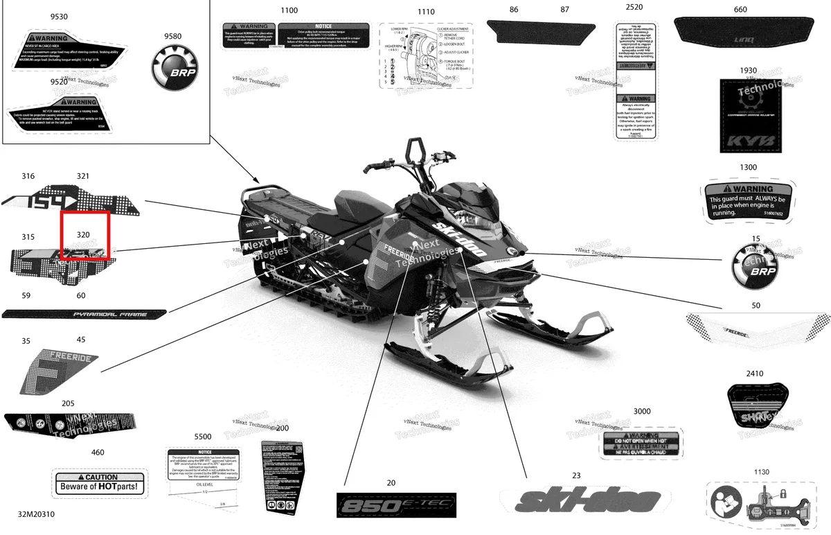 Деталь 516009452 на схеме узла 2020 Ski-Doo FREERIDE 154 850 E-TEC Body - Decals - 154