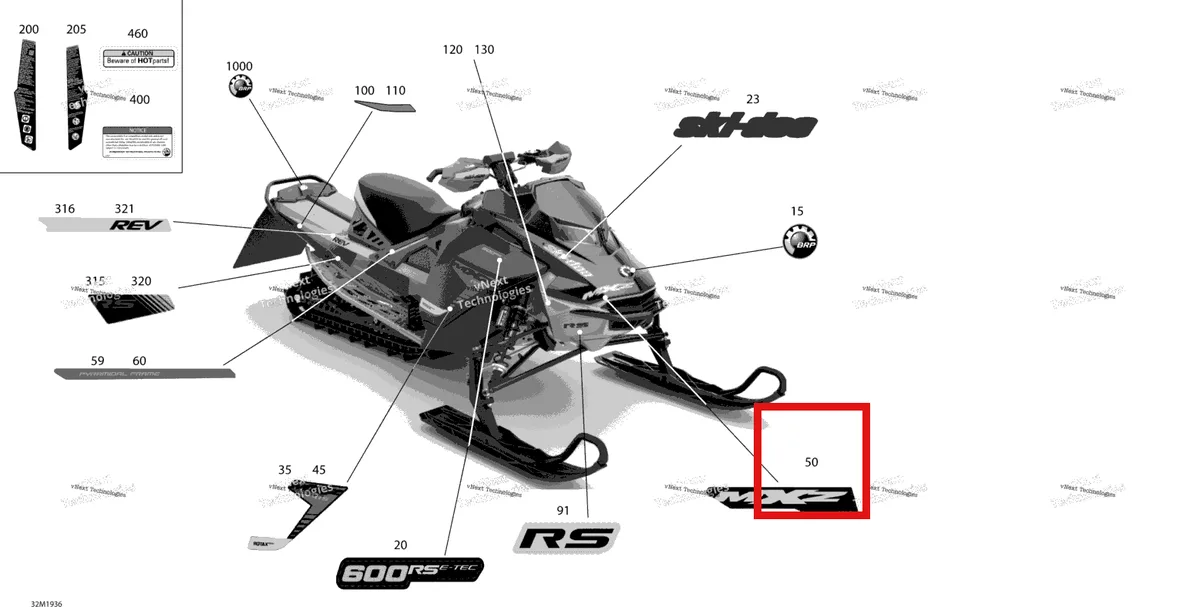 Деталь 516009456 на схеме узла 2019 Ski-Doo MXZ 600 RACING Decals - 600 - Racing