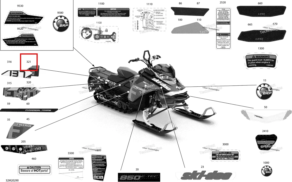 Деталь 516009457 на схеме узла 2020 Ski-Doo FREERIDE 137 850 E-TEC Body - Decals - 137