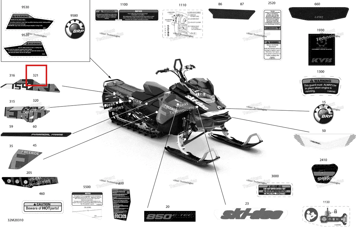 Деталь 516009461 на схеме узла 2020 Ski-Doo FREERIDE 154 850 E-TEC Body - Decals - 154