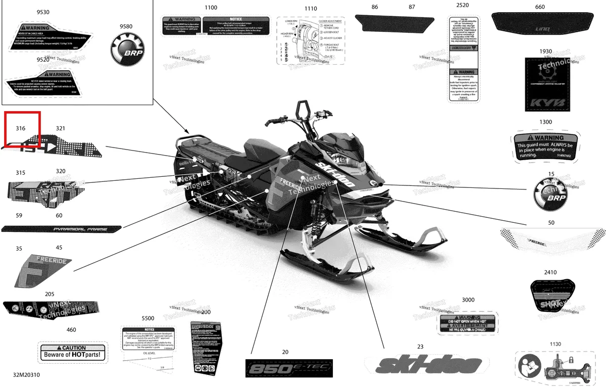 Деталь 516009462 на схеме узла 2020 Ski-Doo FREERIDE 154 850 E-TEC Body - Decals - 154