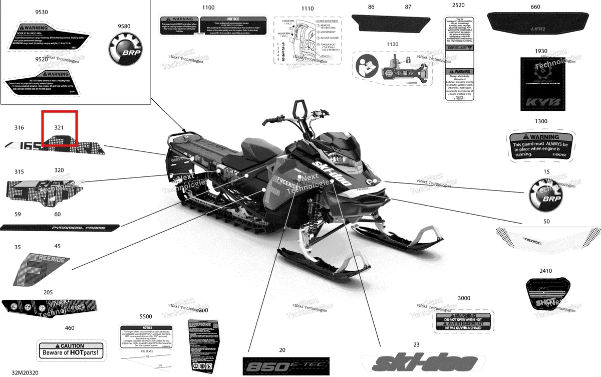 Деталь 516009463 на схеме узла 2020 Ski-Doo FREERIDE 165 850 E-TEC Body - Decals - 165