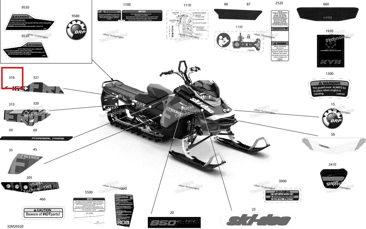 Деталь 516009464 на схеме узла 2020 Ski-Doo FREERIDE 165 850 E-TEC Body - Decals - 165