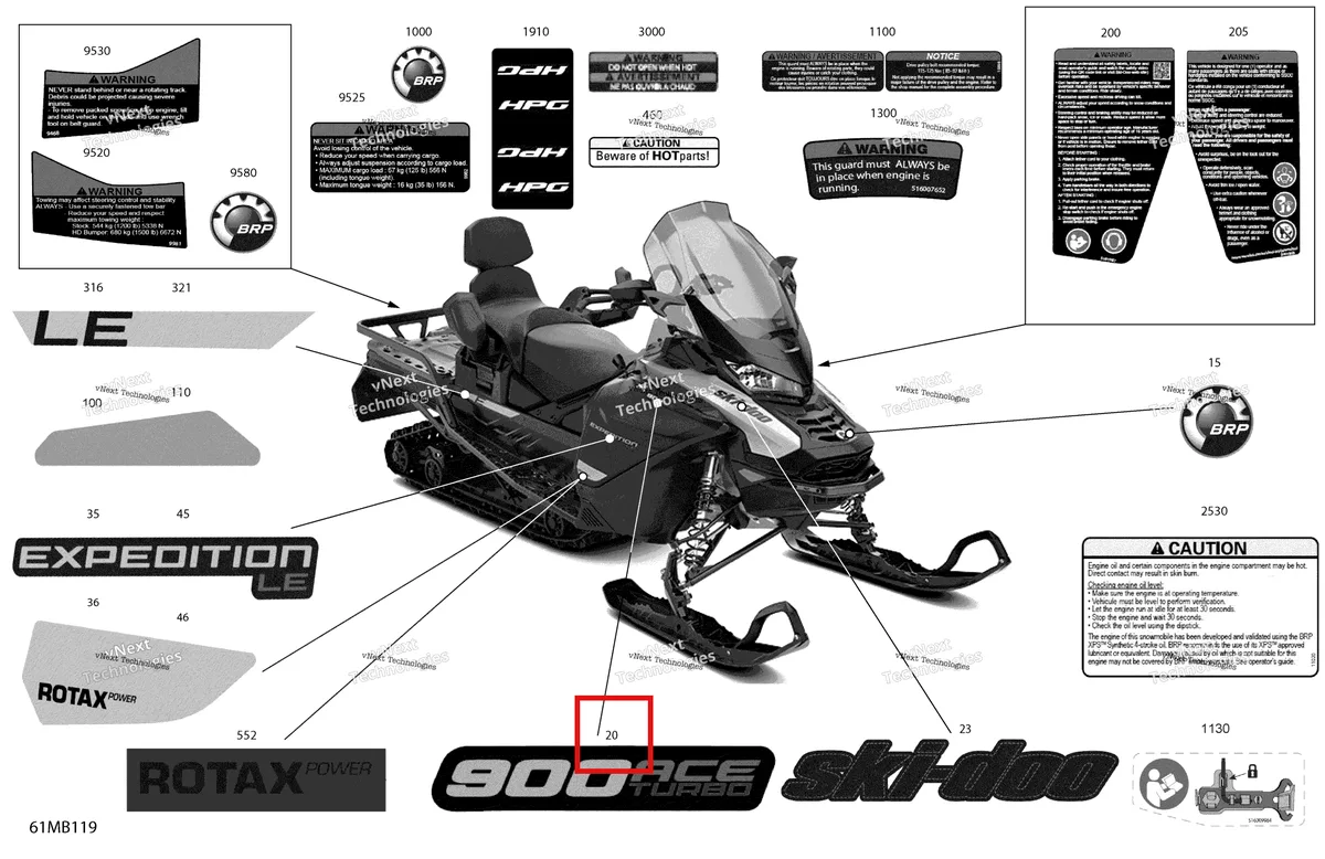 Деталь 516009472 на схеме узла 2022 Ski-Doo EXPEDITION LE 900 ACE TURBO Body - Decals