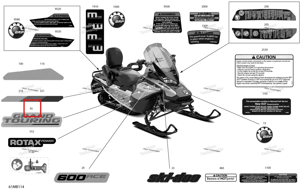 Деталь 516009475 на схеме узла 2022 Ski-Doo GRAND TOURING 600 ACE - SPORT Body - Decals