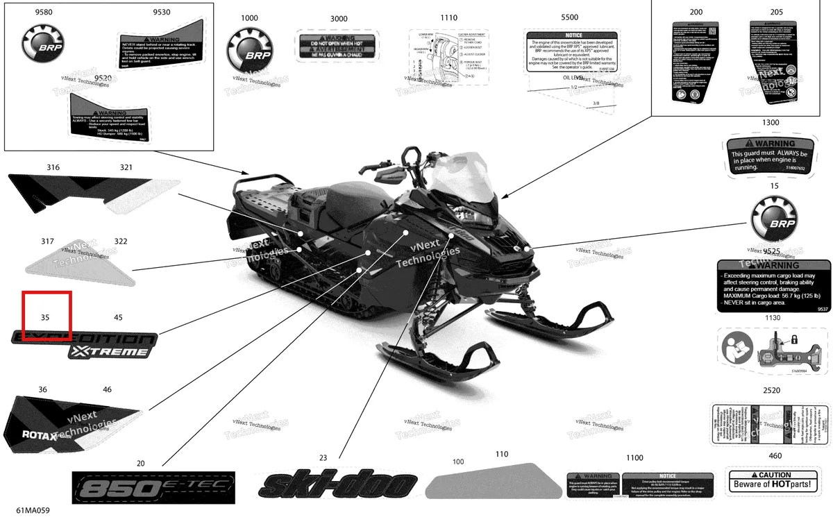 Деталь 516009481 на схеме узла 2021 Ski-Doo EXPEDITION XTREME 850 E-TEC Body - Decals