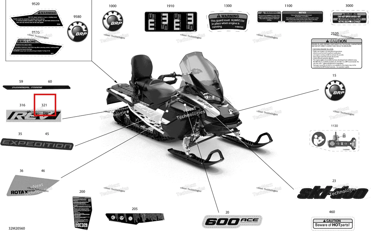 Деталь 516009494 на схеме узла 2020 Ski-Doo EXPEDITION SPORT 600 ACE Body - Decals - Sport