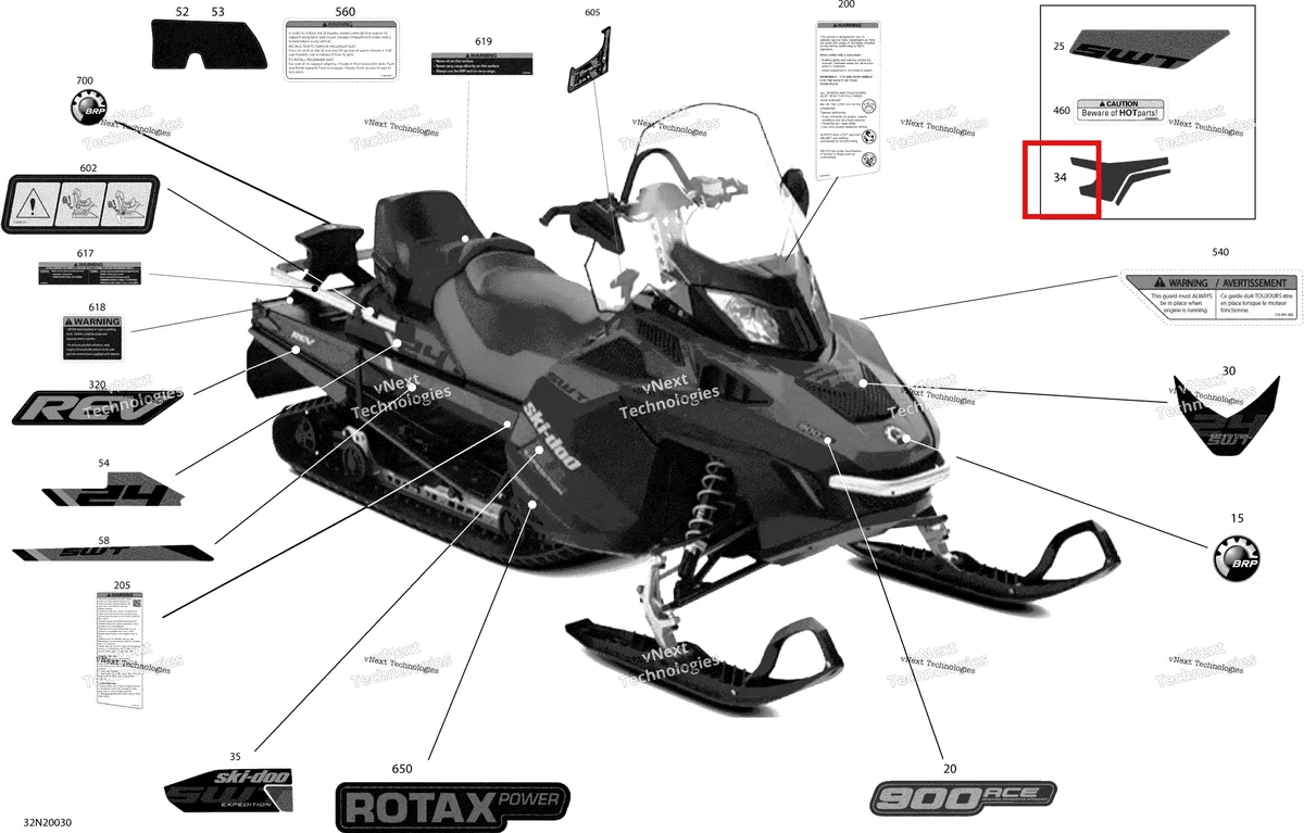 Деталь 516009496 на схеме узла 2020 Ski-Doo EXPEDITION SWT 900 ACE Body - Decals