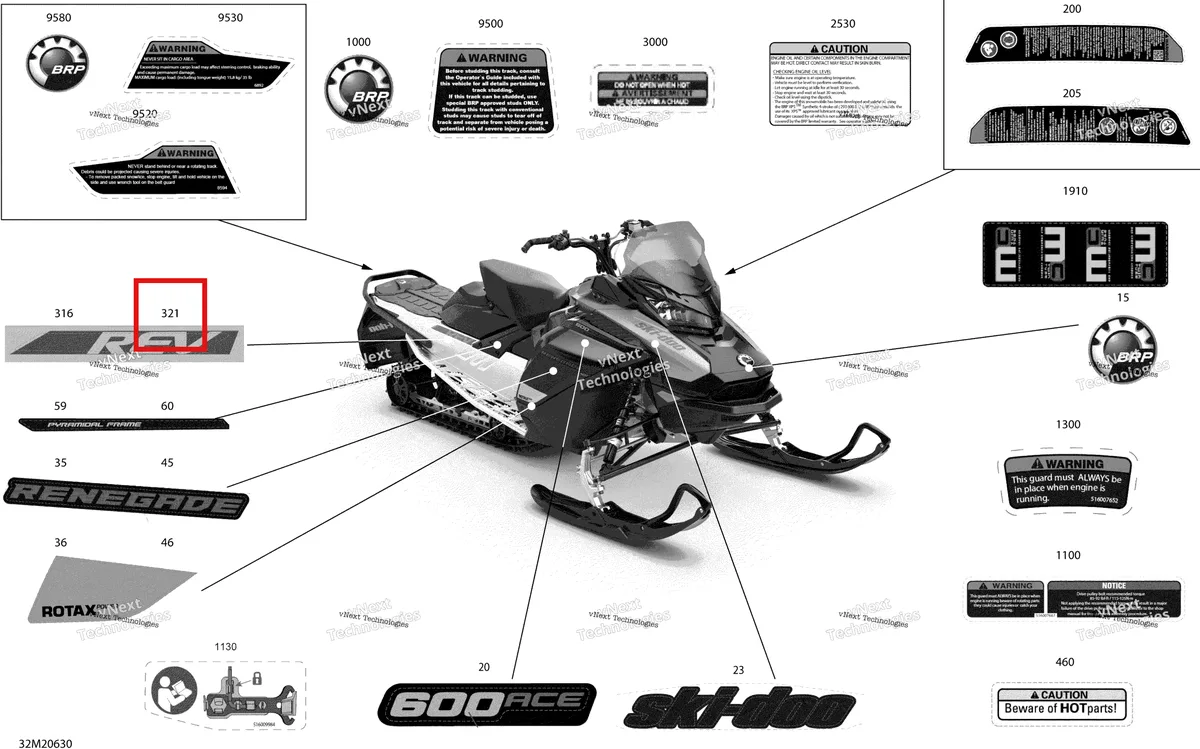 Деталь 516009501 на схеме узла 2020 Ski-Doo RENEGADE 600 ACE Body - Decals - Sport