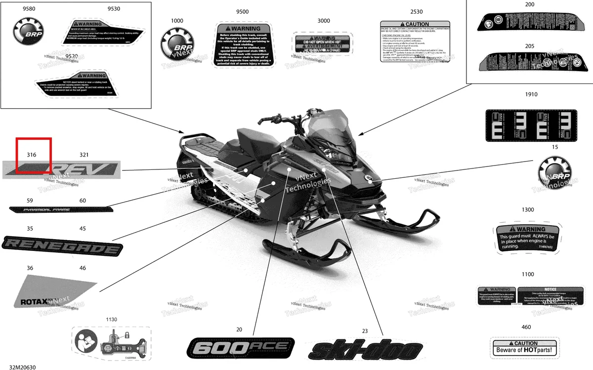 Деталь 516009502 на схеме узла 2020 Ski-Doo RENEGADE 600 ACE Body - Decals - Sport