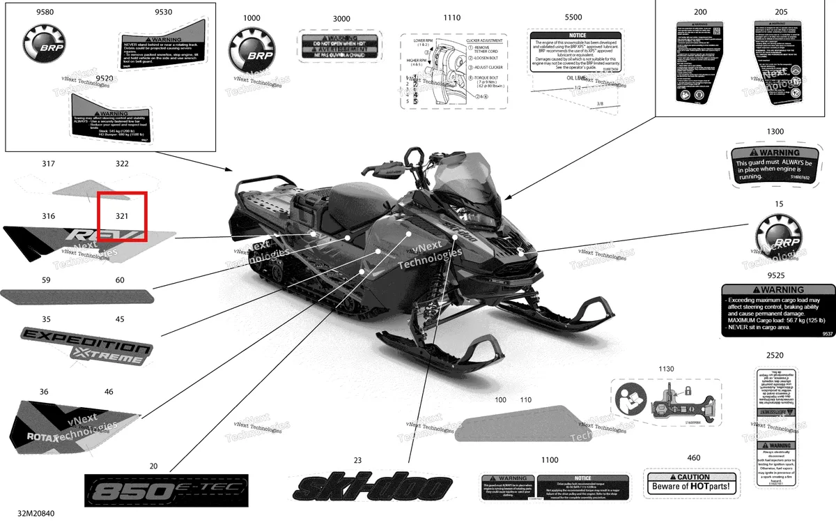 Деталь 516009511 на схеме узла 2020 Ski-Doo EXPEDITION XTREME 850 E-TEC Body - Decals - Xtreme