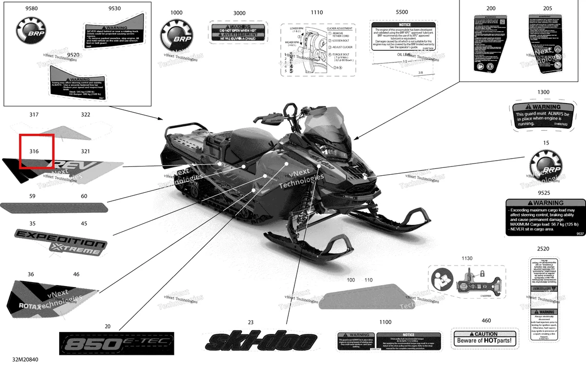 Деталь 516009512 на схеме узла 2020 Ski-Doo EXPEDITION XTREME 850 E-TEC Body - Decals - Xtreme