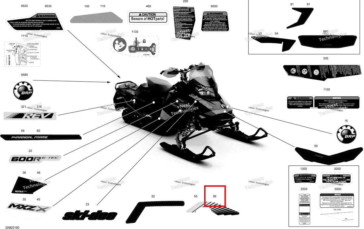 Деталь 516009516 на схеме узла 2020 Ski-Doo MXZ 600R E-TEC - X Body - Decals - X