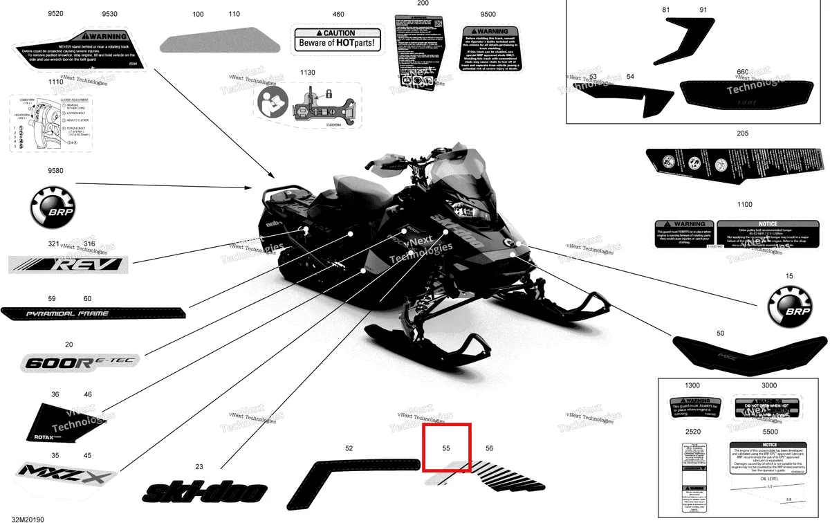 Деталь 516009517 на схеме узла 2020 Ski-Doo MXZ 600R E-TEC - X Body - Decals - X