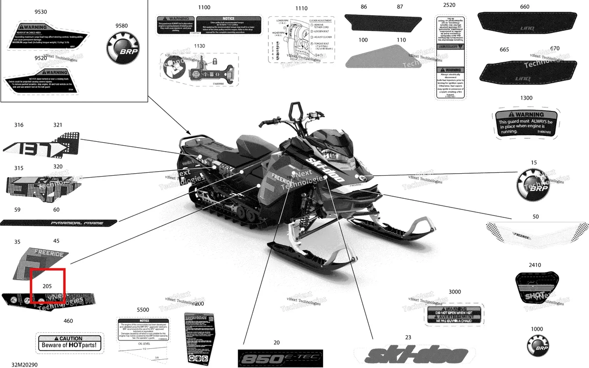 Деталь 516009520 на схеме узла 2020 Ski-Doo FREERIDE 137 850 E-TEC Body - Decals - 137