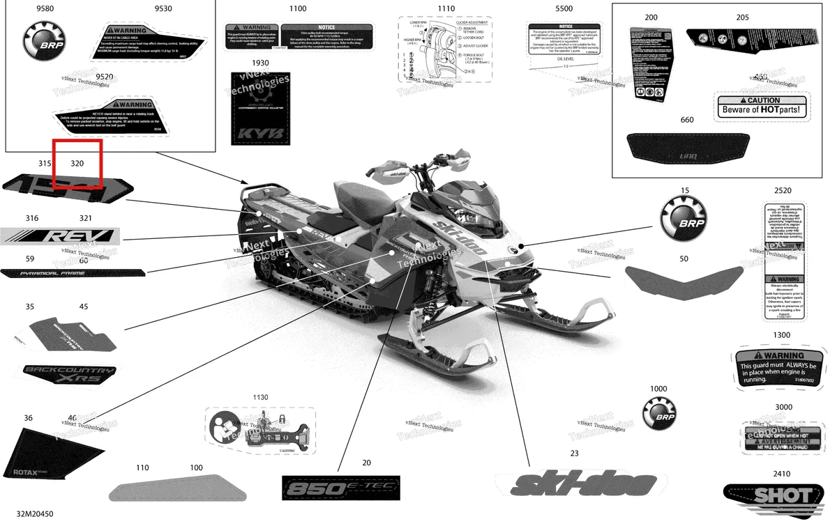 Деталь 516009598 на схеме узла 2020 Ski-Doo BACKCOUNTRY 850 E-TEC - XRS Body - Decals - Xrs - 154