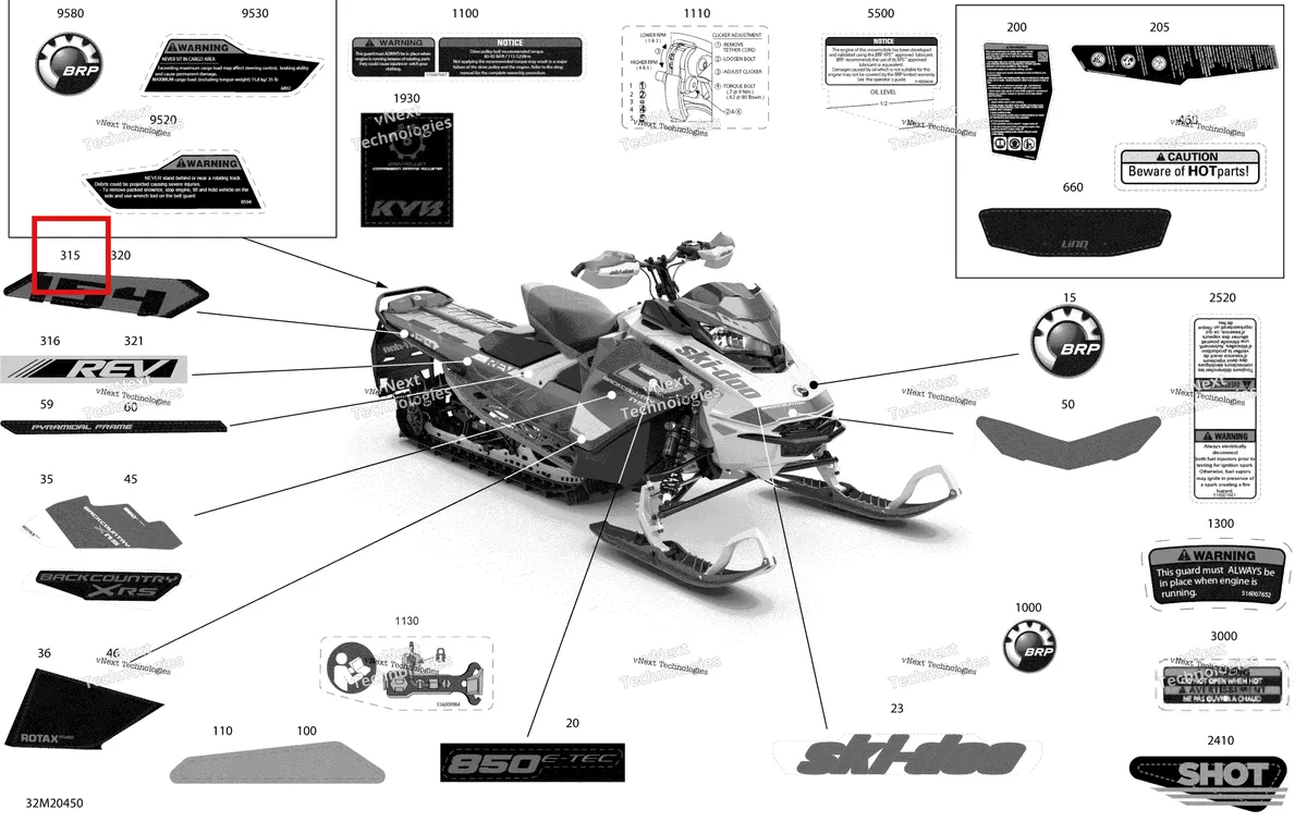 Деталь 516009599 на схеме узла 2020 Ski-Doo BACKCOUNTRY 850 E-TEC - XRS Body - Decals - Xrs - 154