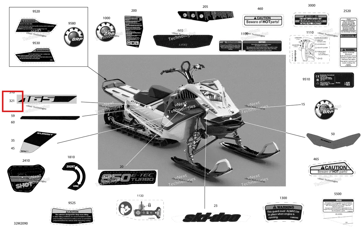 Деталь 516009621 на схеме узла 2020 Ski-Doo SUMMIT 850 E-TEC Turbo Body - Decals - X Expert