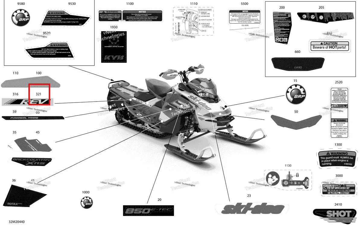 Деталь 516009628 на схеме узла 2020 Ski-Doo BACKCOUNTRY 850 E-TEC - XRS Body - Decals - Xrs - 146