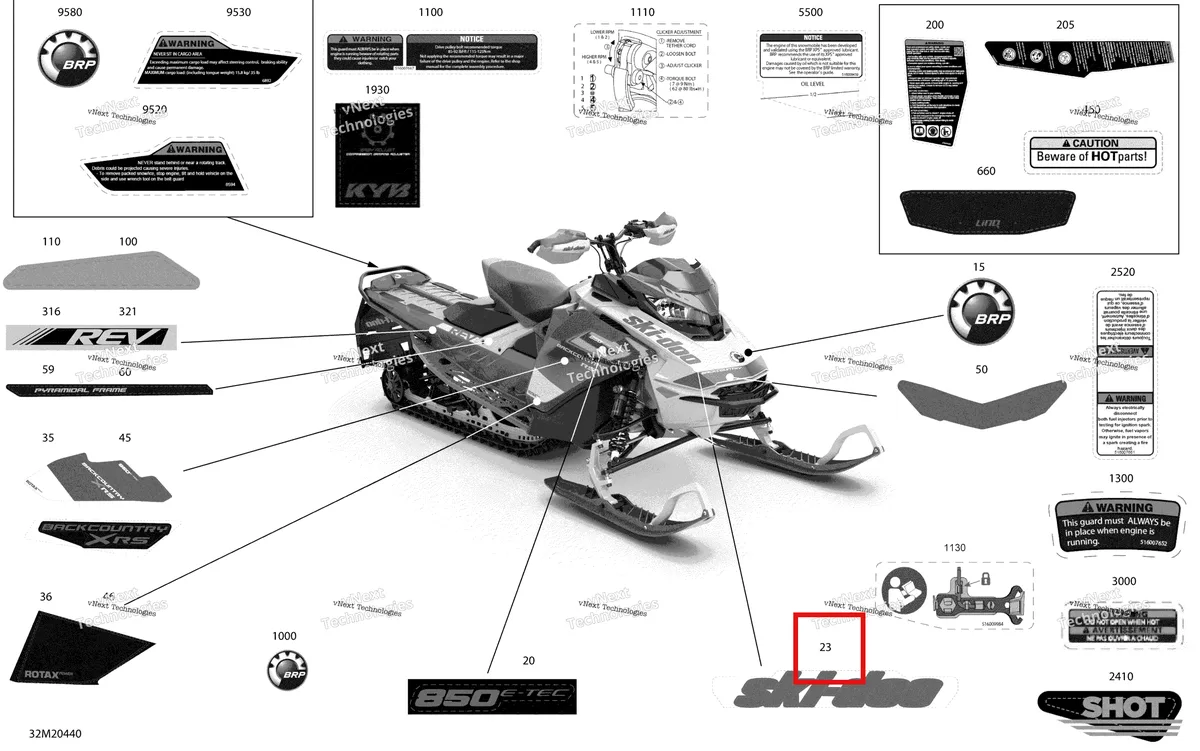Деталь 516009634 на схеме узла 2020 Ski-Doo BACKCOUNTRY 850 E-TEC - XRS Body - Decals - Xrs - 146