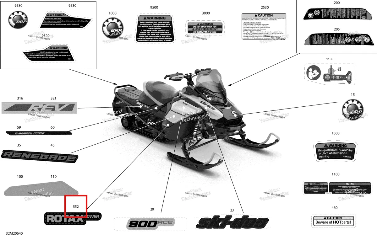 Деталь 516009640 на схеме узла 2020 Ski-Doo RENEGADE 900 ACE Body - Decals - Adrenaline