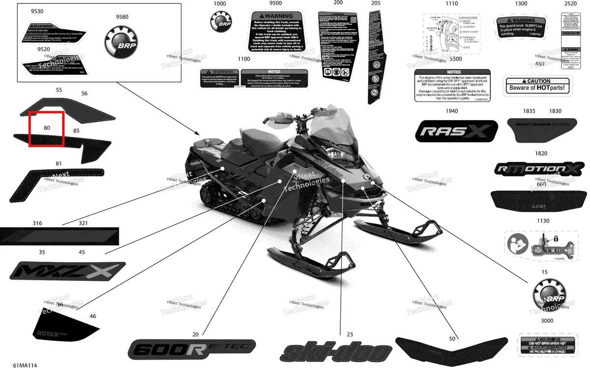 Деталь 516009655 на схеме узла 2021 Ski-Doo MXZ 600R E-TEC - X Body - Decals