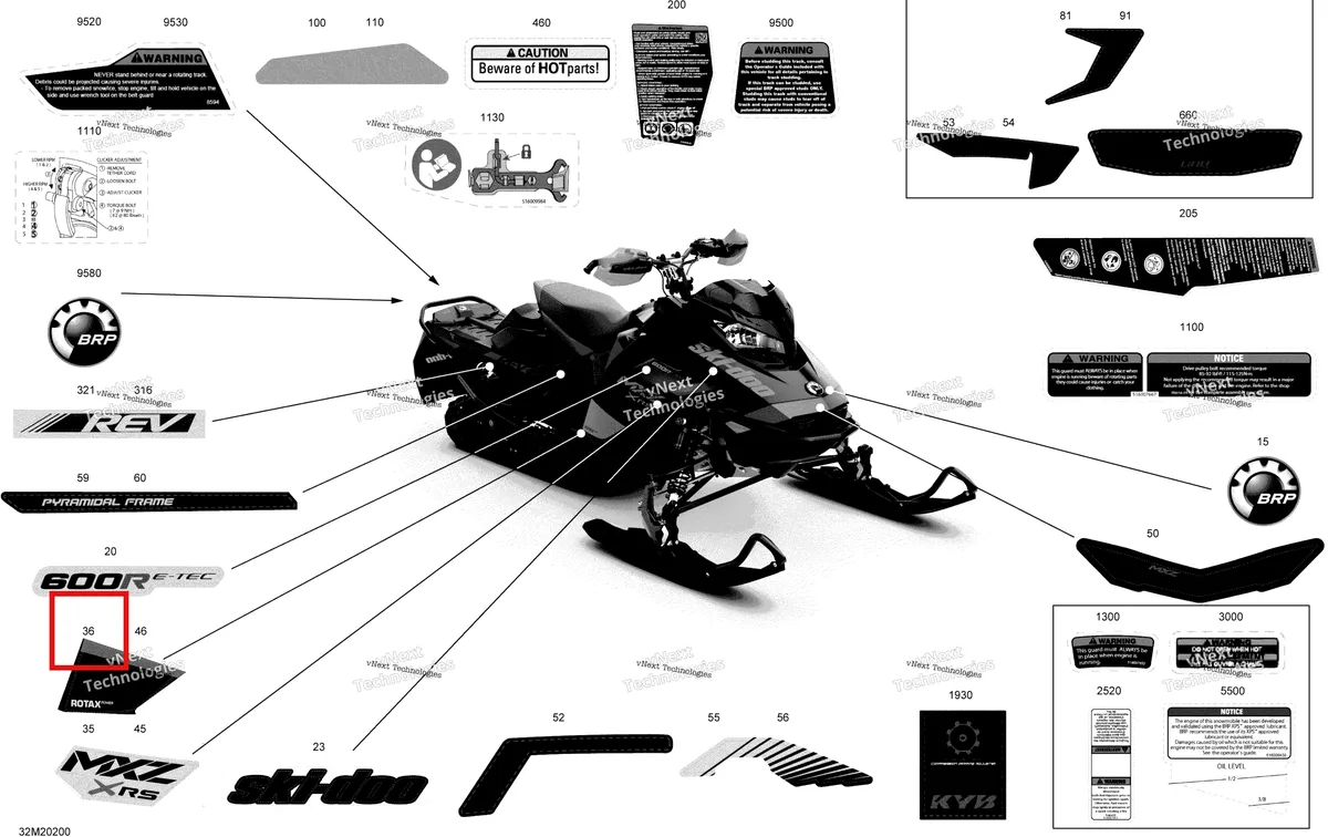 Деталь 516009659 на схеме узла 2020 Ski-Doo MXZ 600R E-TEC - XRS Body - Decals - Xrs
