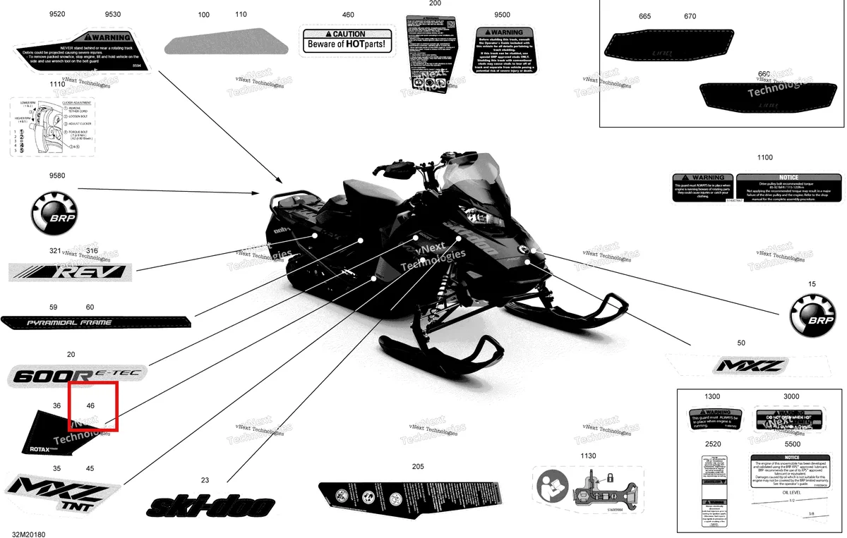 Деталь 516009660 на схеме узла 2020 Ski-Doo MXZ 600R E-TEC - TNT Body - Decals - Tnt