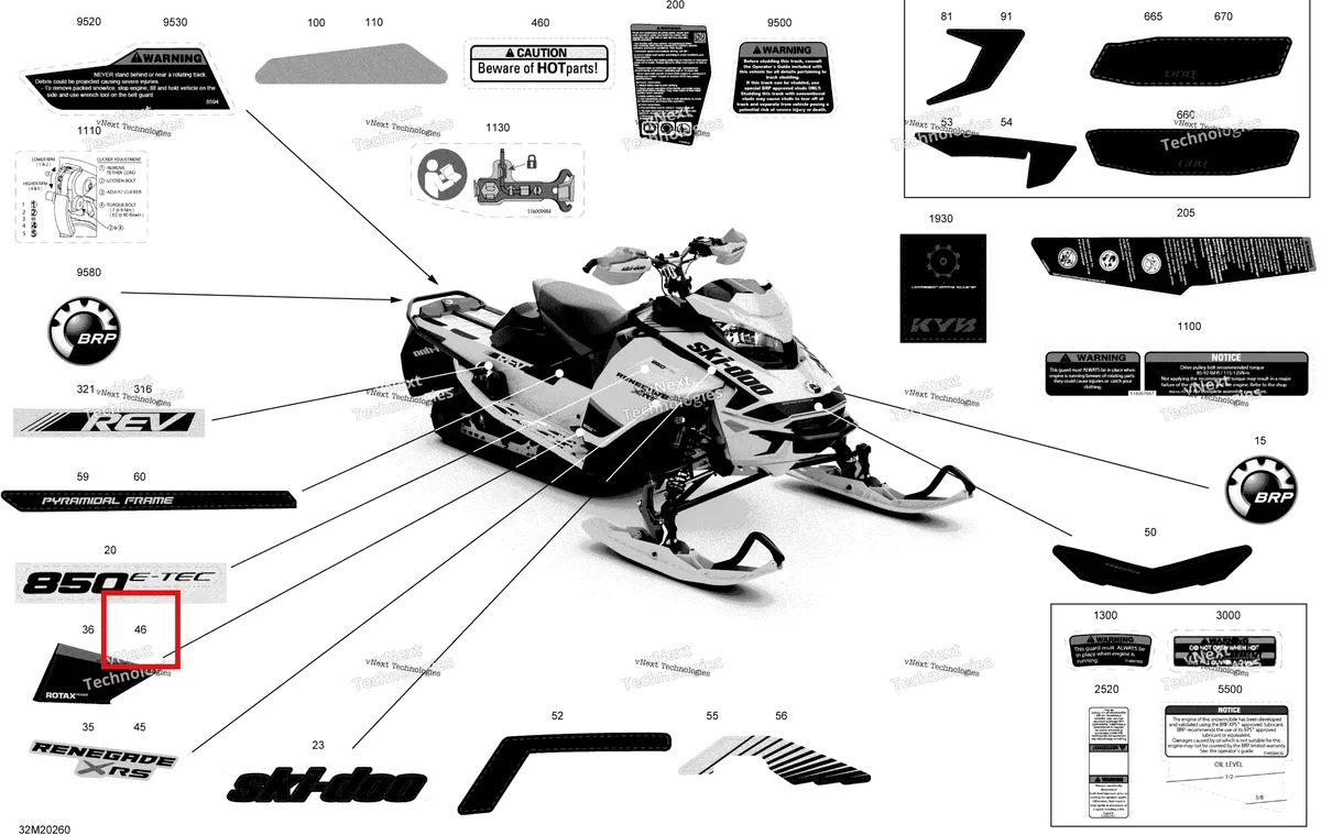Деталь 516009667 на схеме узла 2020 Ski-Doo RENEGADE 850 E-TEC - XRS rMotion X Body - Decals - Xrs