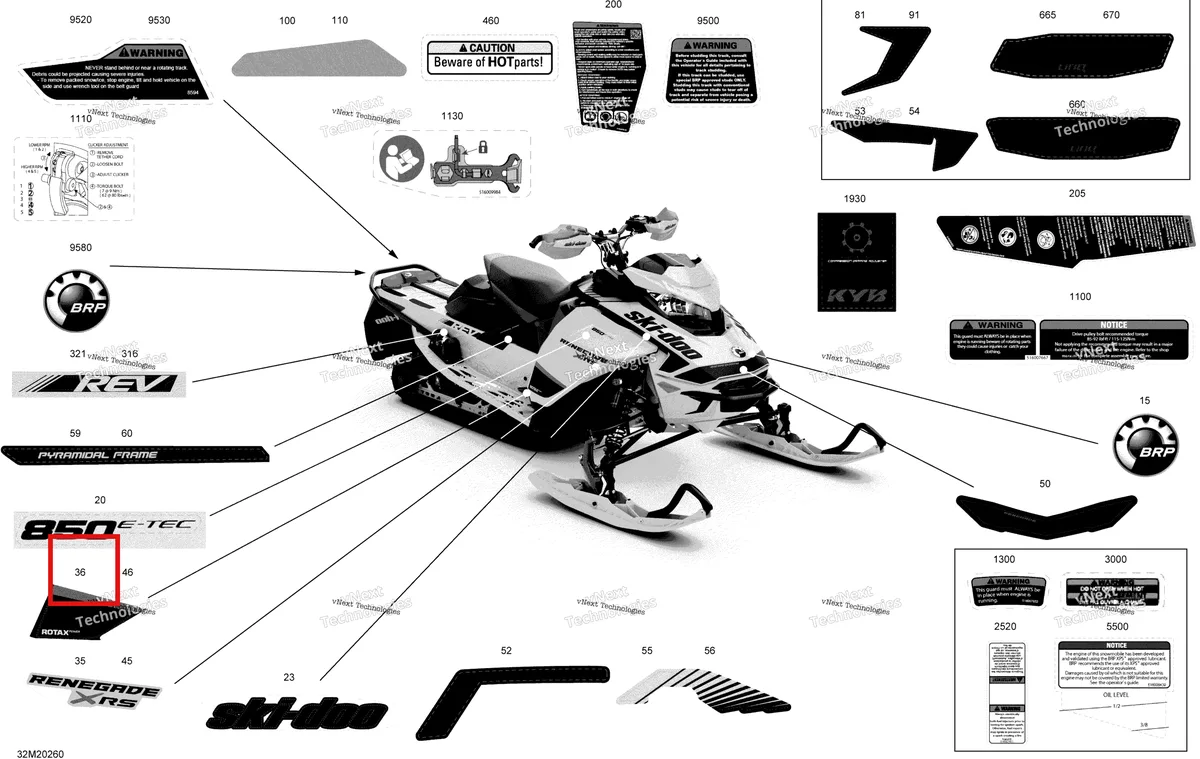 Деталь 516009668 на схеме узла 2020 Ski-Doo RENEGADE 850 E-TEC - XRS rMotion X Body - Decals - Xrs