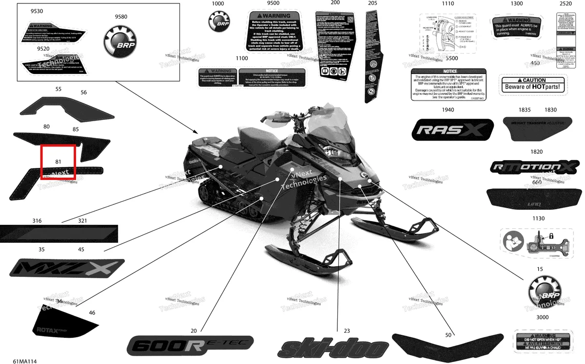 Деталь 516009700 на схеме узла 2021 Ski-Doo MXZ 600R E-TEC - X Body - Decals