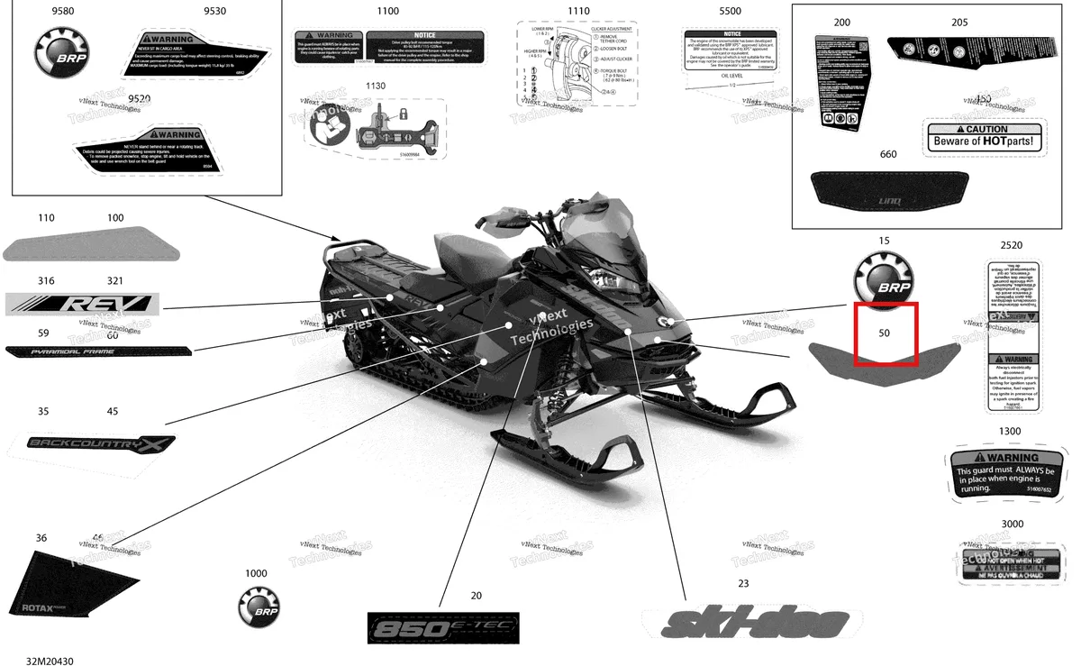 Деталь 516009705 на схеме узла 2020 Ski-Doo BACKCOUNTRY 850 E-TEC - X Body - Decals - X