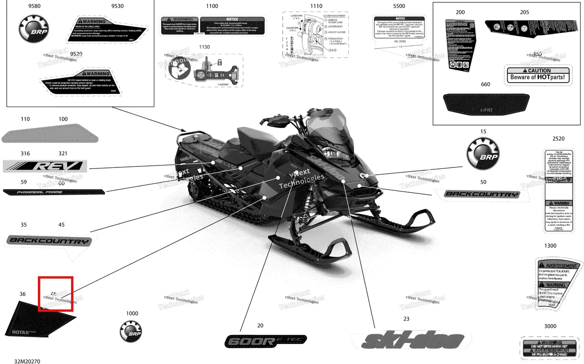Деталь 516009718 на схеме узла 2020 Ski-Doo BACKCOUNTRY 600R E-TEC Body - Decals - Std