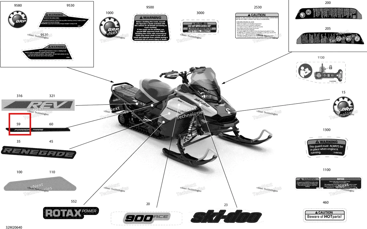 Деталь 516009724 на схеме узла 2020 Ski-Doo RENEGADE 900 ACE Body - Decals - Adrenaline