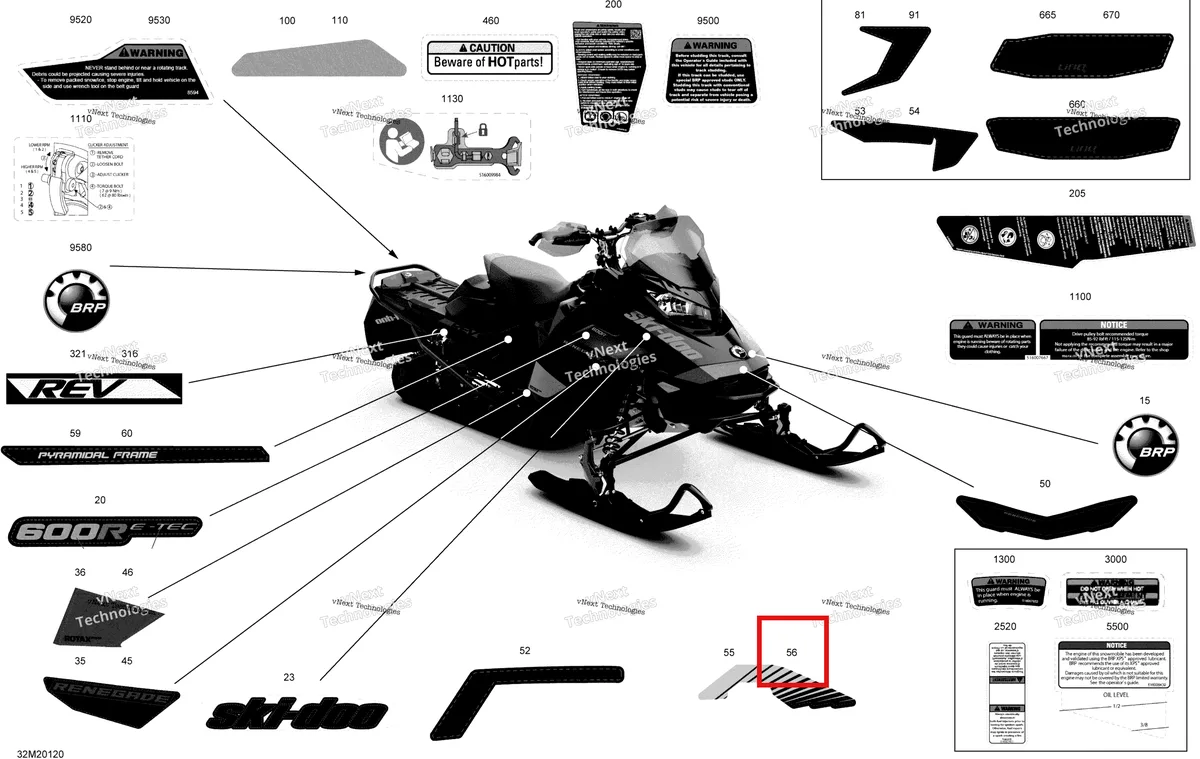 Деталь 516009731 на схеме узла 2020 Ski-Doo RENEGADE 600R E-TEC - Adrenaline X Body - Decals - X