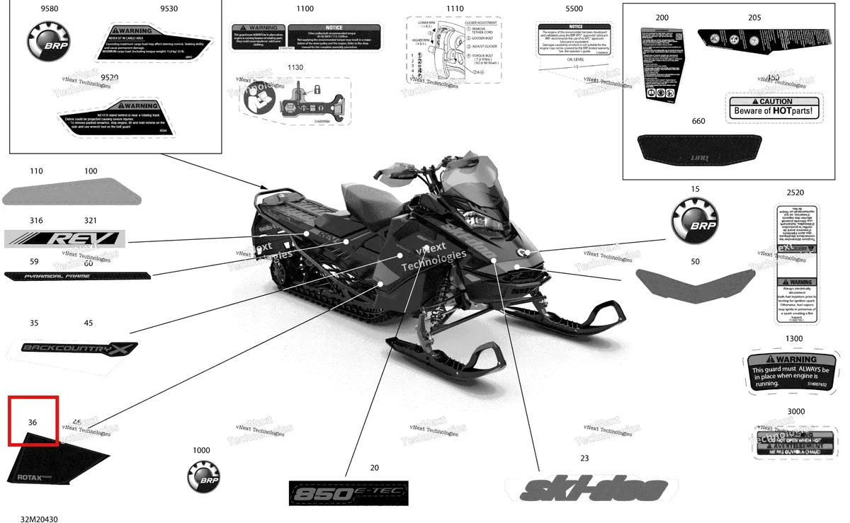 Деталь 516009743 на схеме узла 2020 Ski-Doo BACKCOUNTRY 850 E-TEC - X Body - Decals - X
