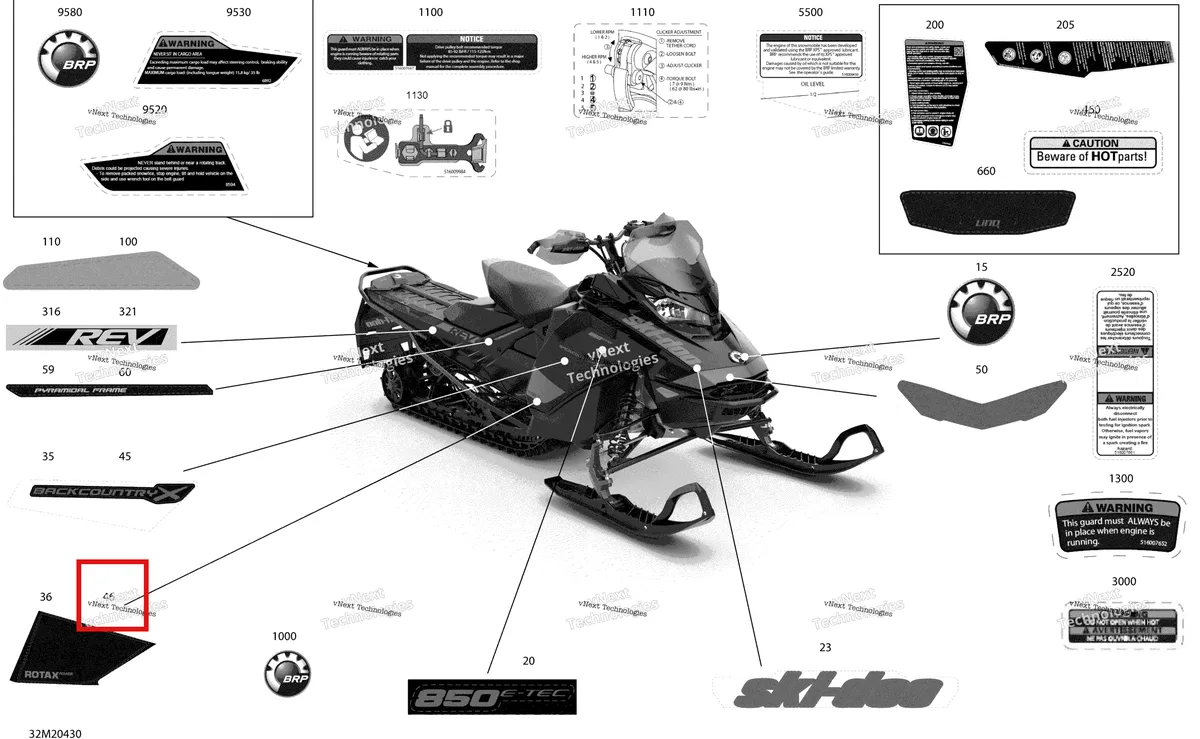 Деталь 516009744 на схеме узла 2020 Ski-Doo BACKCOUNTRY 850 E-TEC - X Body - Decals - X