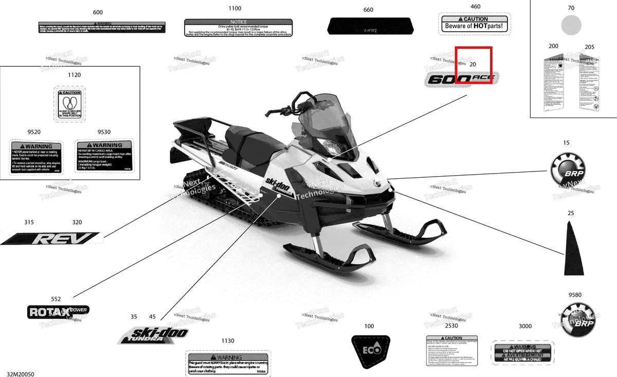 Деталь 516009750 на схеме узла 2020 Ski-Doo TUNDRA 600 ACE Body - Decals - Sport