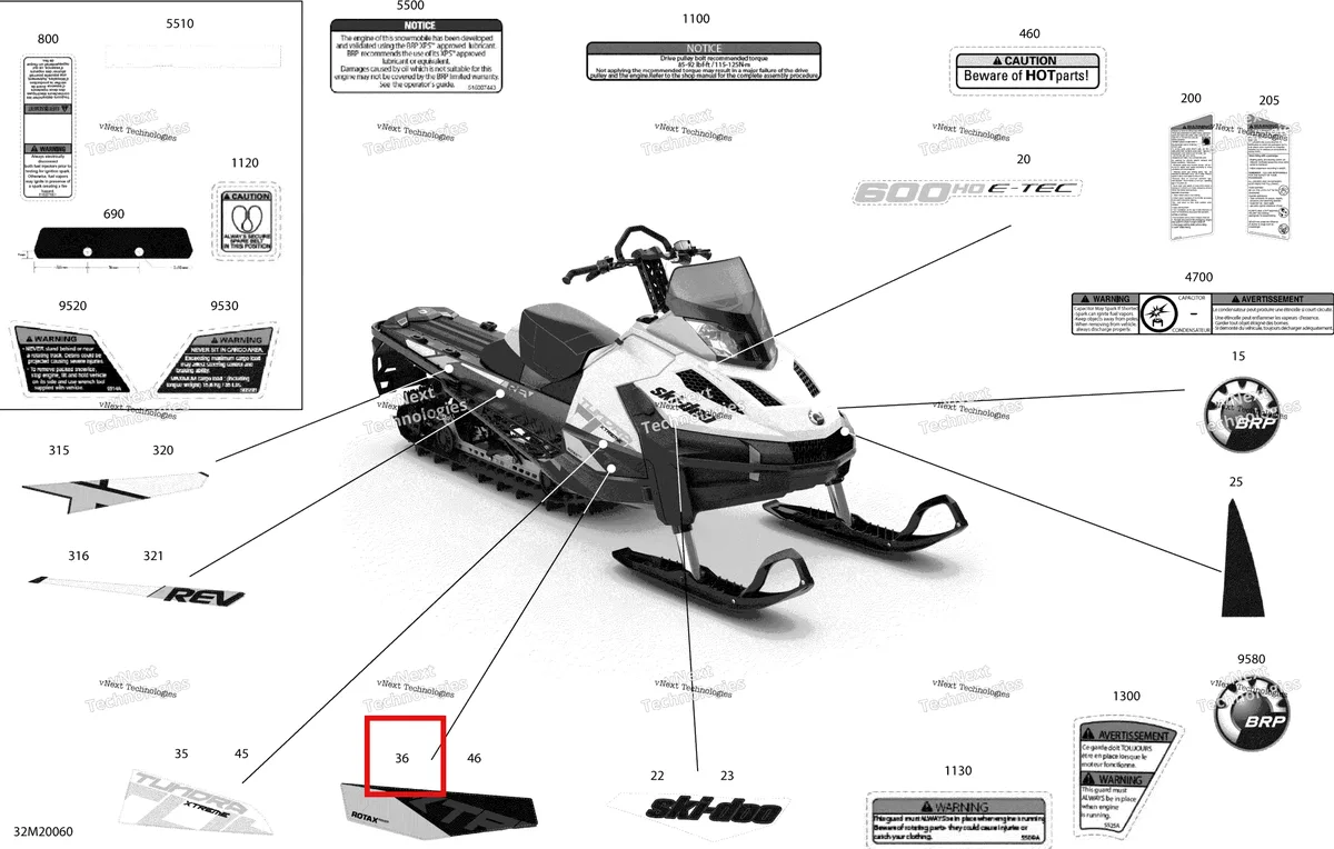 Деталь 516009756 на схеме узла 2020 Ski-Doo TUNDRA 600HO E-TEC Body - Decals - Xtreme