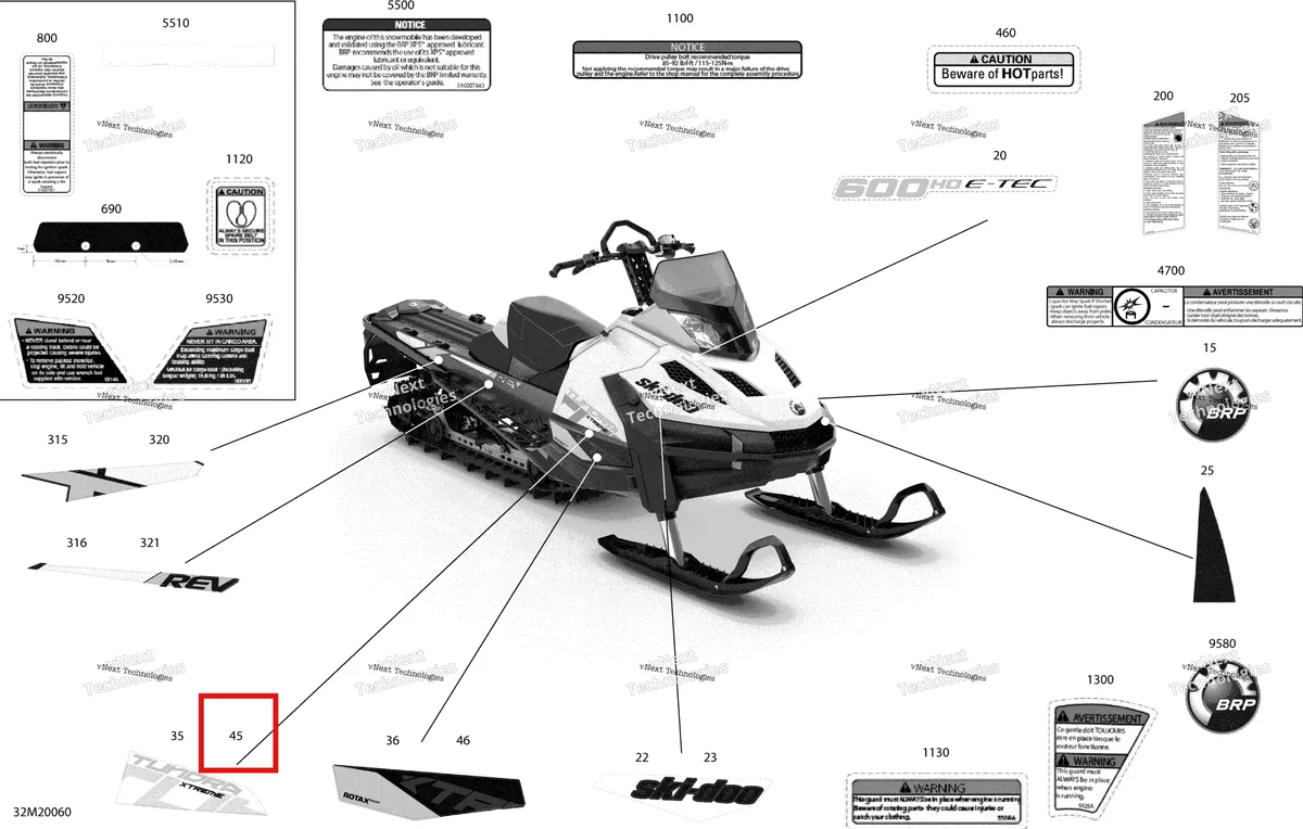 Деталь 516009757 на схеме узла 2020 Ski-Doo TUNDRA 600HO E-TEC Body - Decals - Xtreme