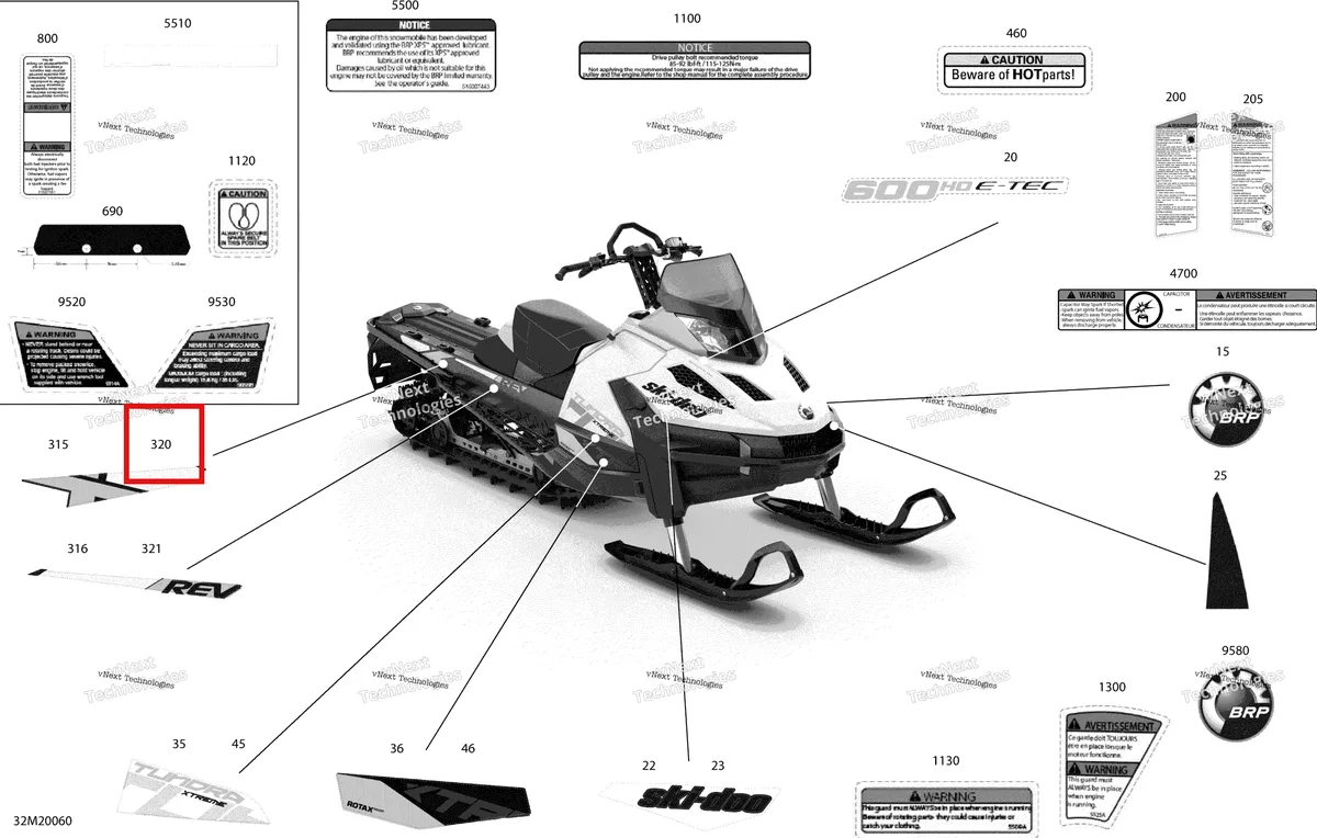 Деталь 516009760 на схеме узла 2020 Ski-Doo TUNDRA 600HO E-TEC Body - Decals - Xtreme
