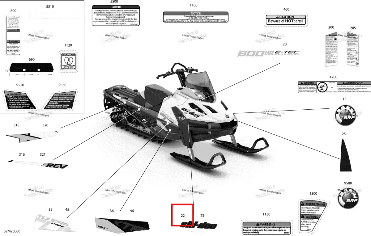 Деталь 516009763 на схеме узла 2020 Ski-Doo TUNDRA 600HO E-TEC Body - Decals - Xtreme