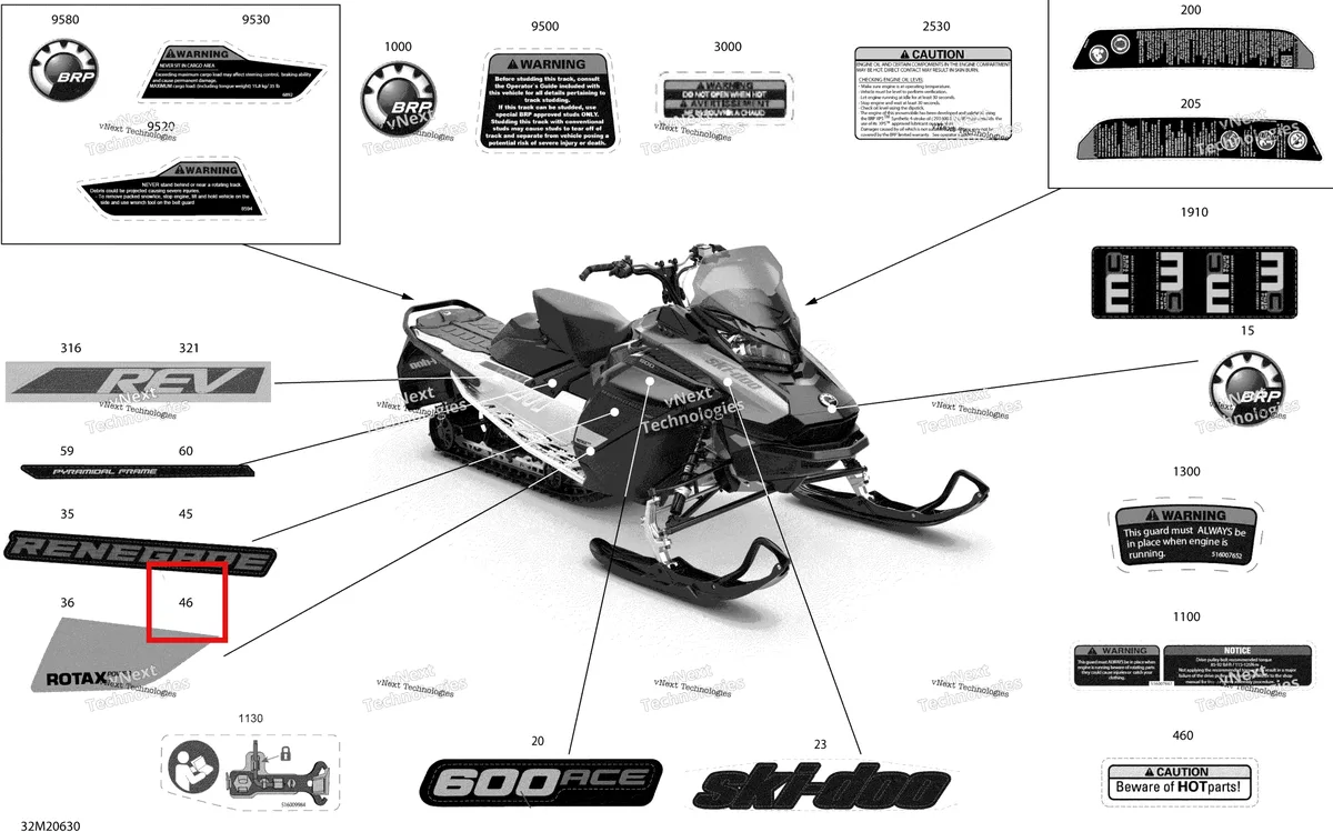 Деталь 516009771 на схеме узла 2020 Ski-Doo RENEGADE 600 ACE Body - Decals - Sport