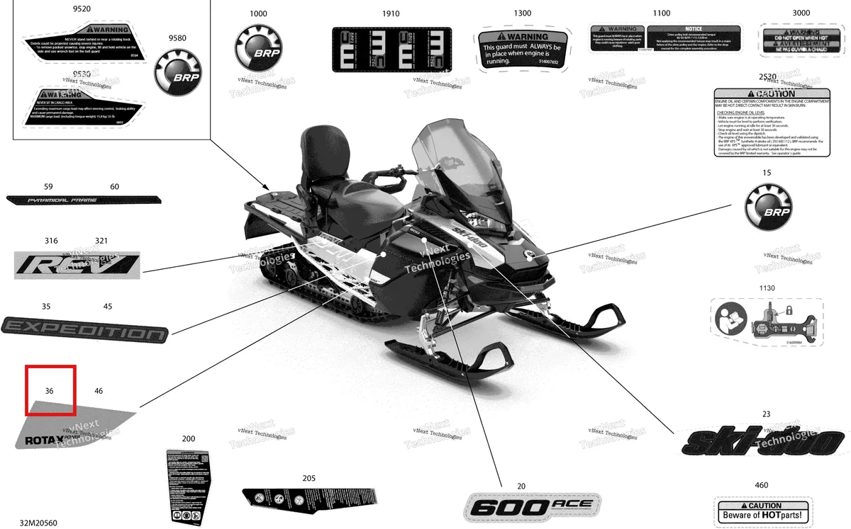 Деталь 516009789 на схеме узла 2020 Ski-Doo EXPEDITION SPORT 600 ACE Body - Decals - Sport