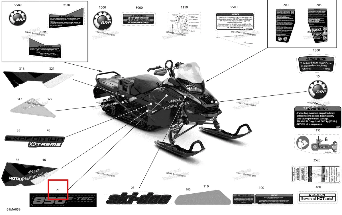Деталь 516009794 на схеме узла 2021 Ski-Doo EXPEDITION XTREME 850 E-TEC Body - Decals